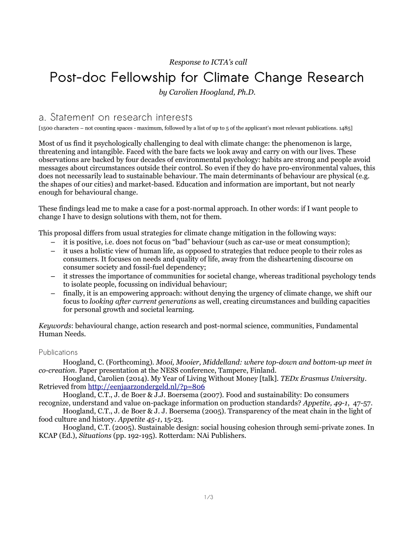 (PDF) Postdoc Fellowship for Climate Change Research