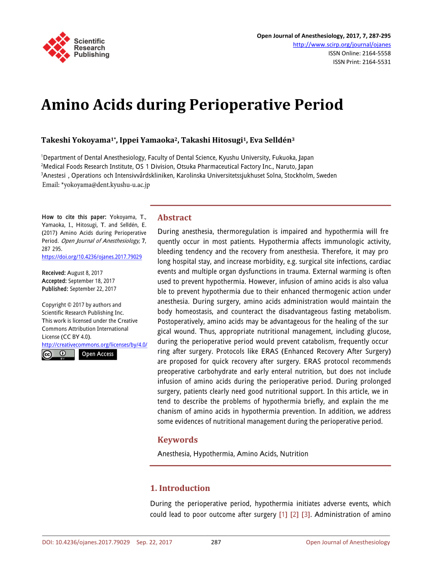 Pdf Amino Acids During Perioperative Period