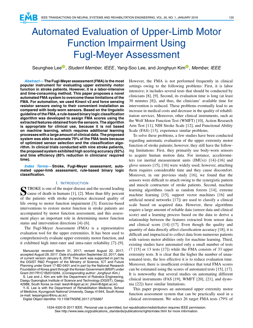 (PDF) Automated Evaluation of Upper-Limb Motor Function Impairment