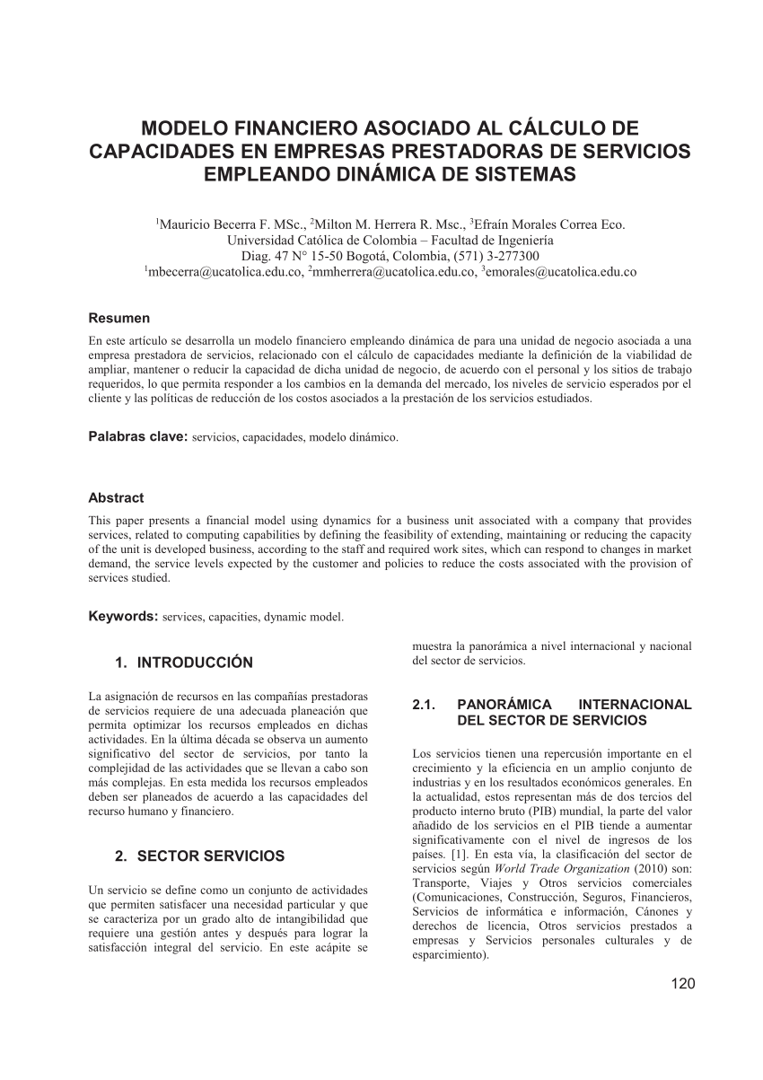 PDF) Modelo financiero asociado al cálculo de capacidades en empresas  prestadoras de servicios empleando dinámica de sistemas