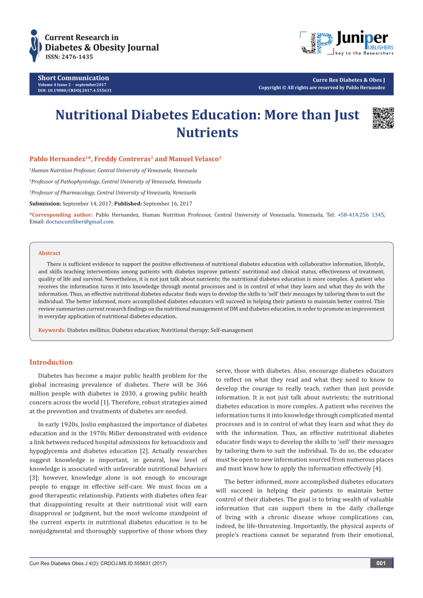 PDF) Nutritional Diabetes Education: More than Just Nutrients