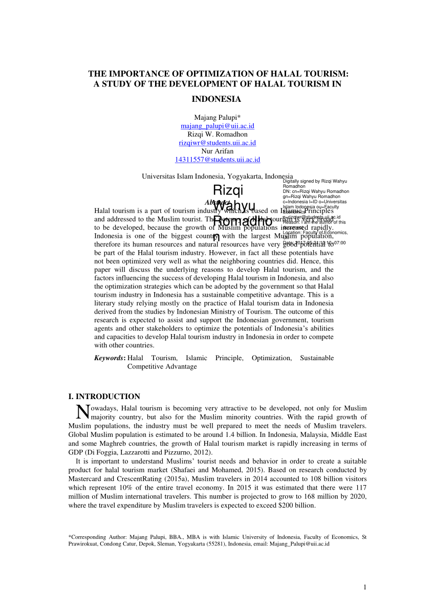 Pdf The Importance Of Optimization Of Halal Tourism A