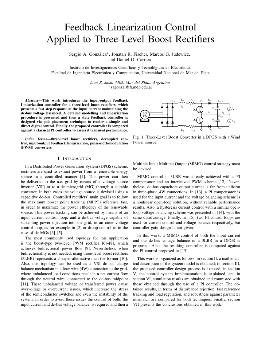 [PDF] Feedback Linearization Control Applied to ThreeLevel Boost