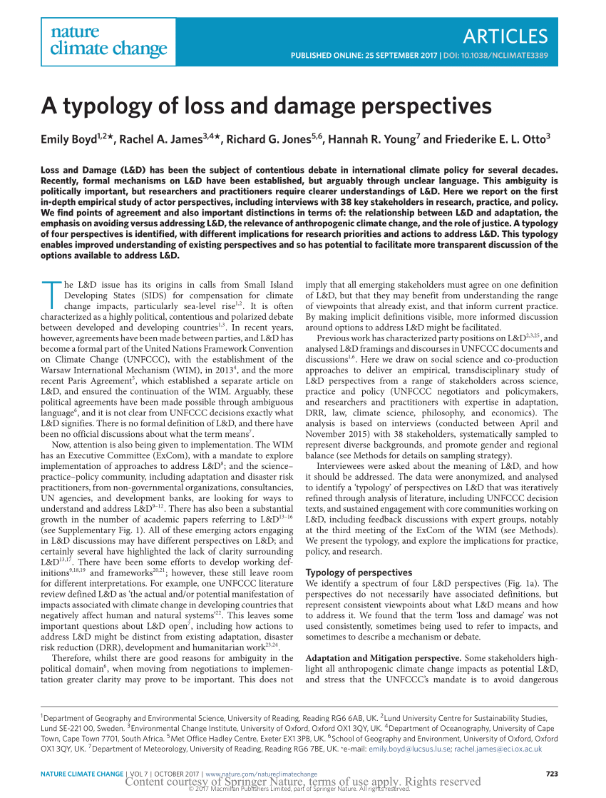 A typology loss and damage perspectives Request