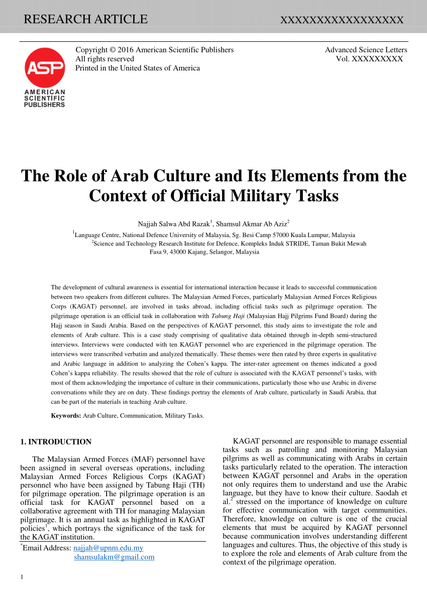 Pdf The Role Of Arab Culture And Its Elements From The Context Of Official Military Tasks