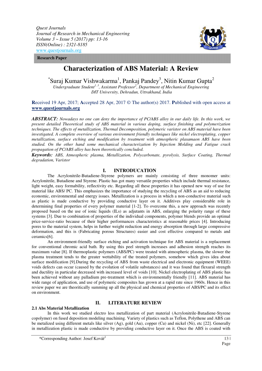 PDF) Characterization of ABS Material: A Review