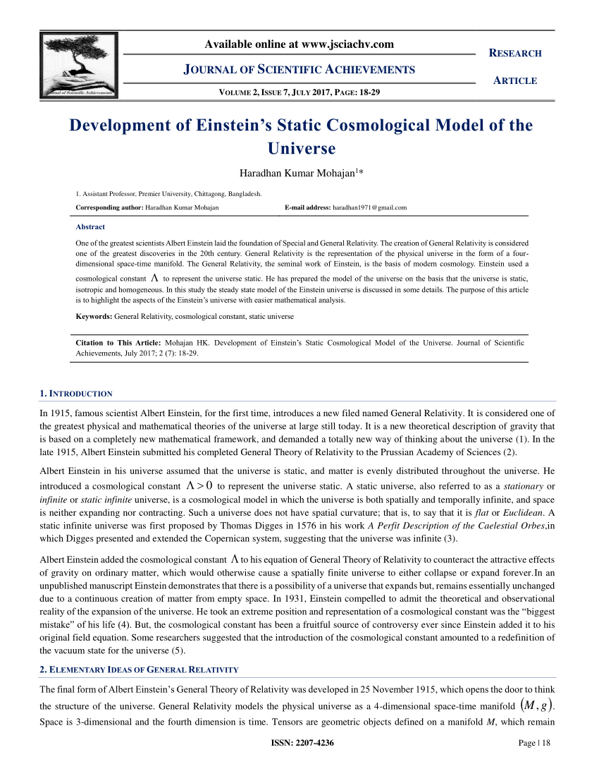 research paper cosmological model