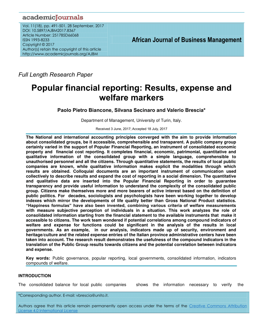 Pdf Popular Financial Reporting Results Expense And Welfare Markers