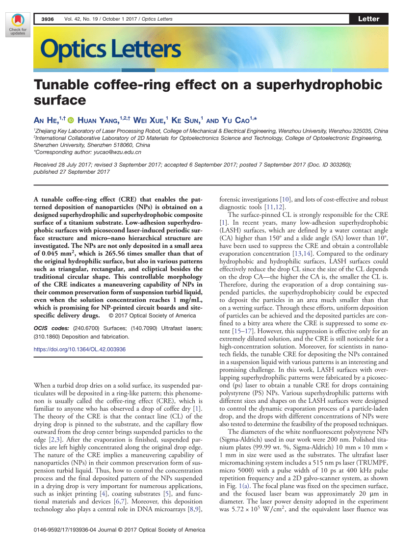 tilgivet underjordisk evne PDF) Tunable coffee-ring effect on a superhydrophobic surface
