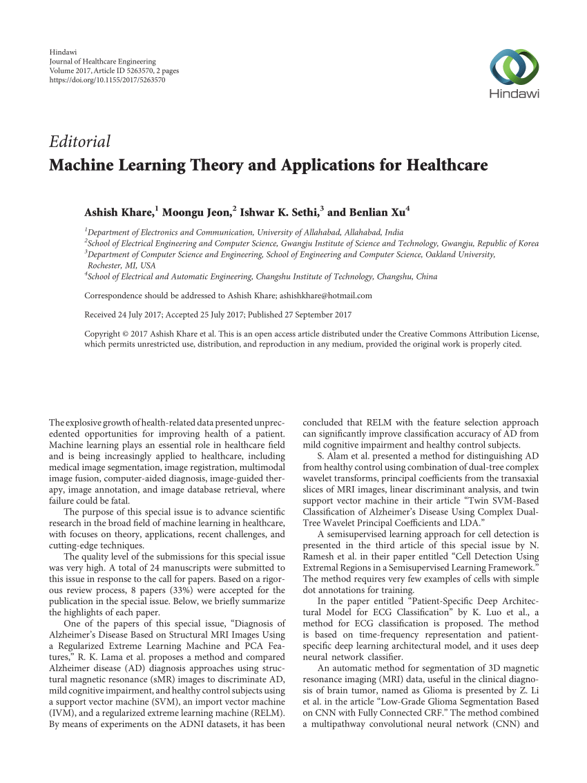 machine learning in healthcare research papers pdf