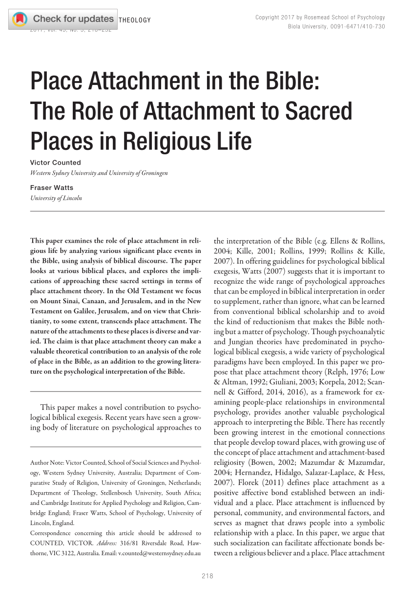PDF) Place Attachment in the Bible: The Role of Attachment to ...