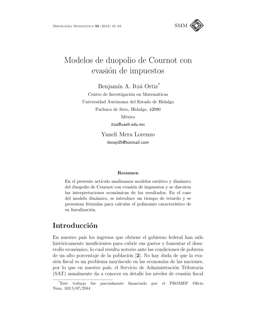 PDF) Modelos de duopolio de Cournot con evasión de impuestos