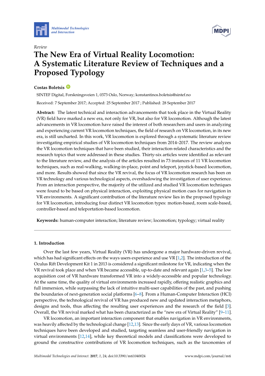 a systematic literature review of virtual reality locomotion taxonomies