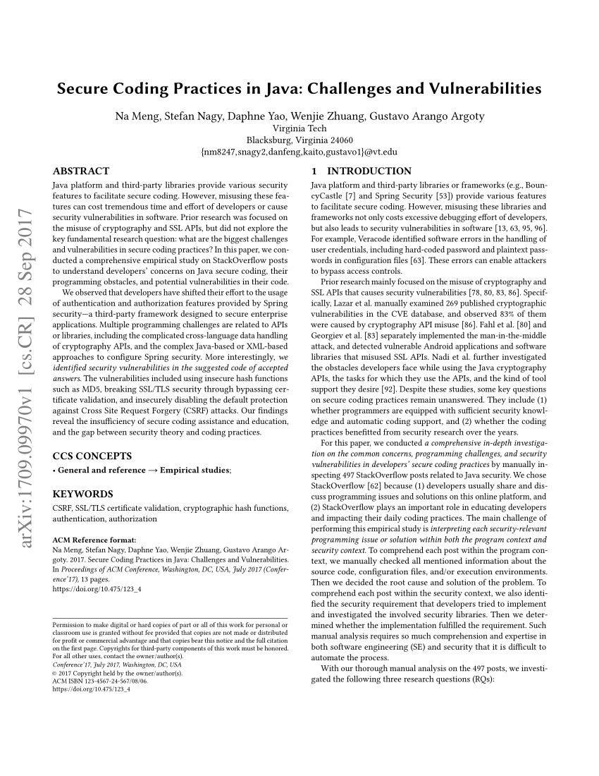 Pdf Secure Coding Practices In Java Challenges And Vulnerabilities Images, Photos, Reviews