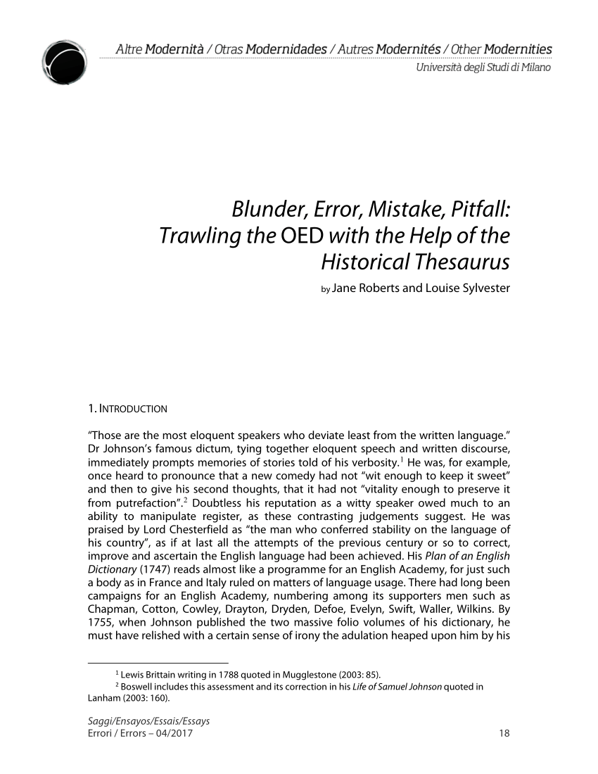 PDF) Blunder, error, mistake, pitfall: Trawling the OED with the