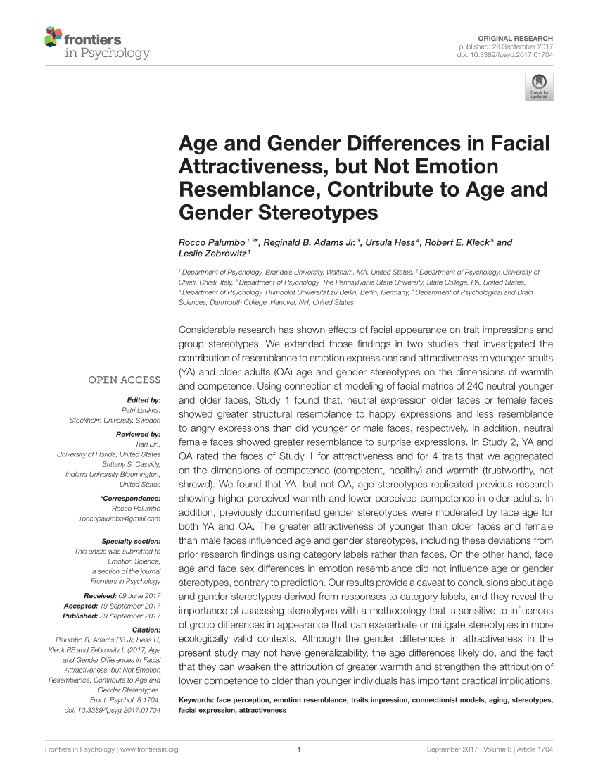 Pdf Age And Gender Differences In Facial Attractiveness But Not Emotion Resemblance