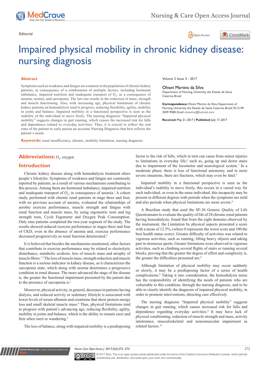 nursing diagnosis impaired physical mobility related to