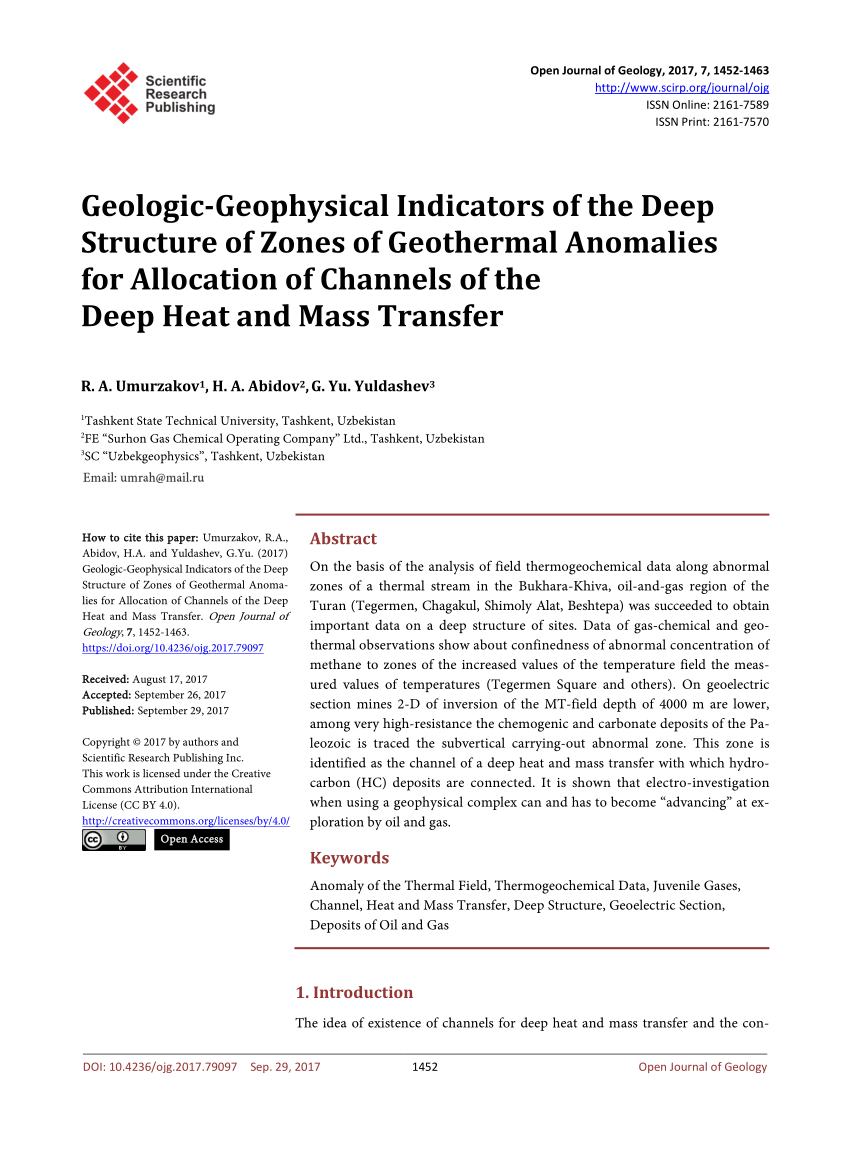 Pdf Geologic Geophysical Indicators Of The Deep Structure Of Zones Of Geothermal Anomalies For Allocation Of Channels Of The Deep Heat And Mass Transfer