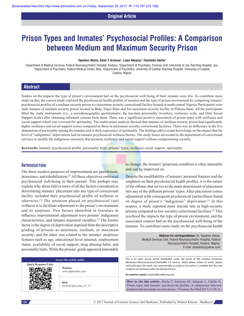 (PDF) Prison types and inmates' psychosocial profiles: A comparison ...