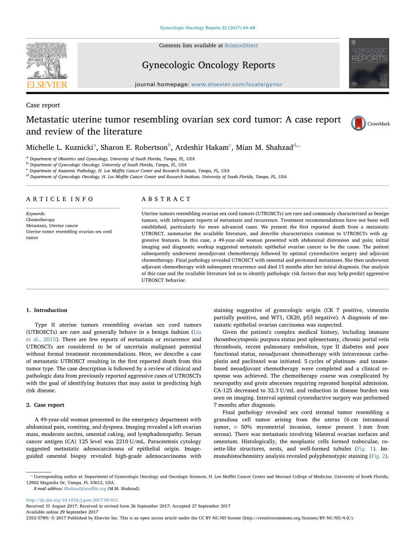 Pdf Metastatic Uterine Tumor Resembling Ovarian Sex Cord Tumor A Case Report And Review Of 