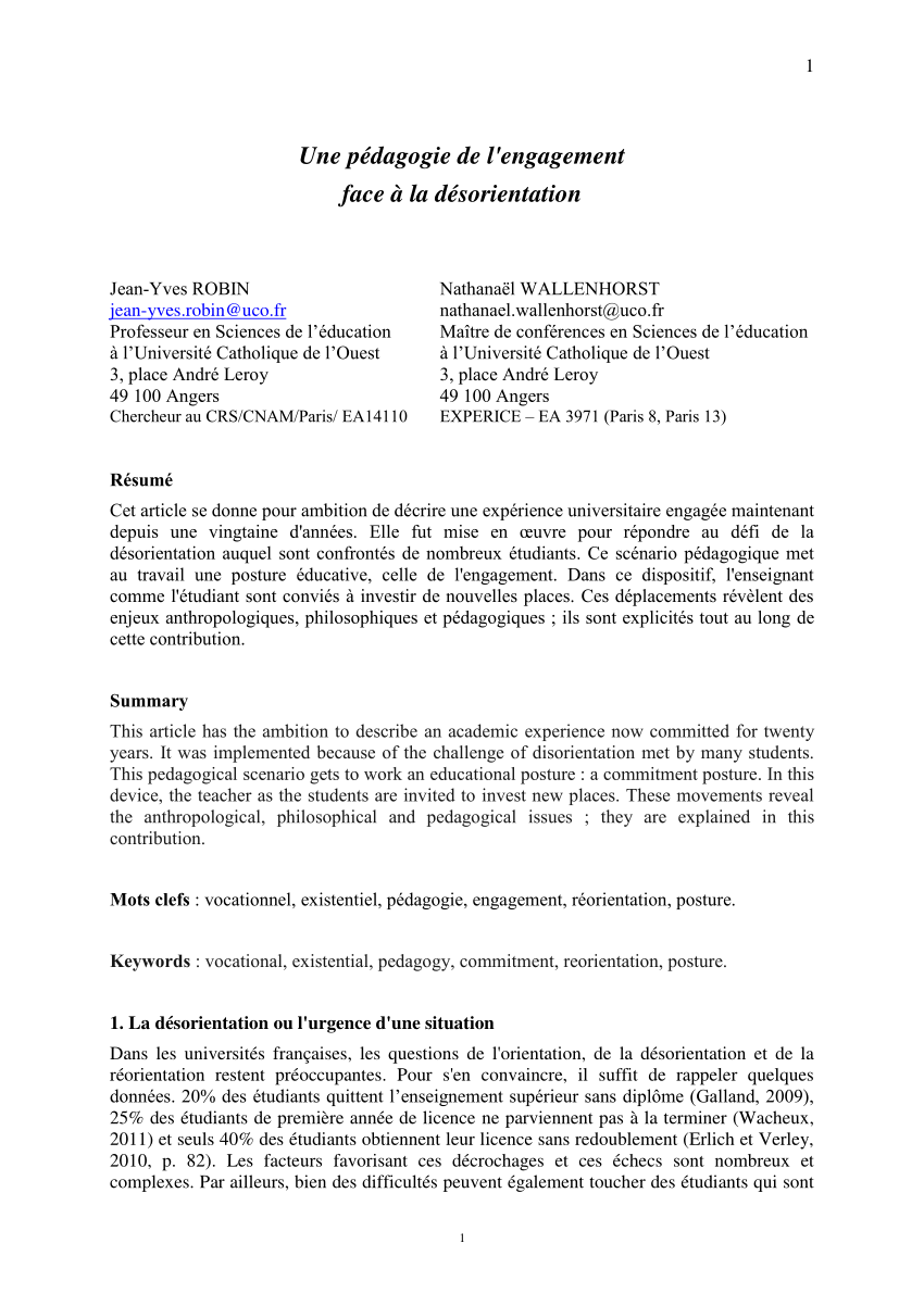 Pdf Une Pédagogie De Lengagement Face à La Désorientation - 