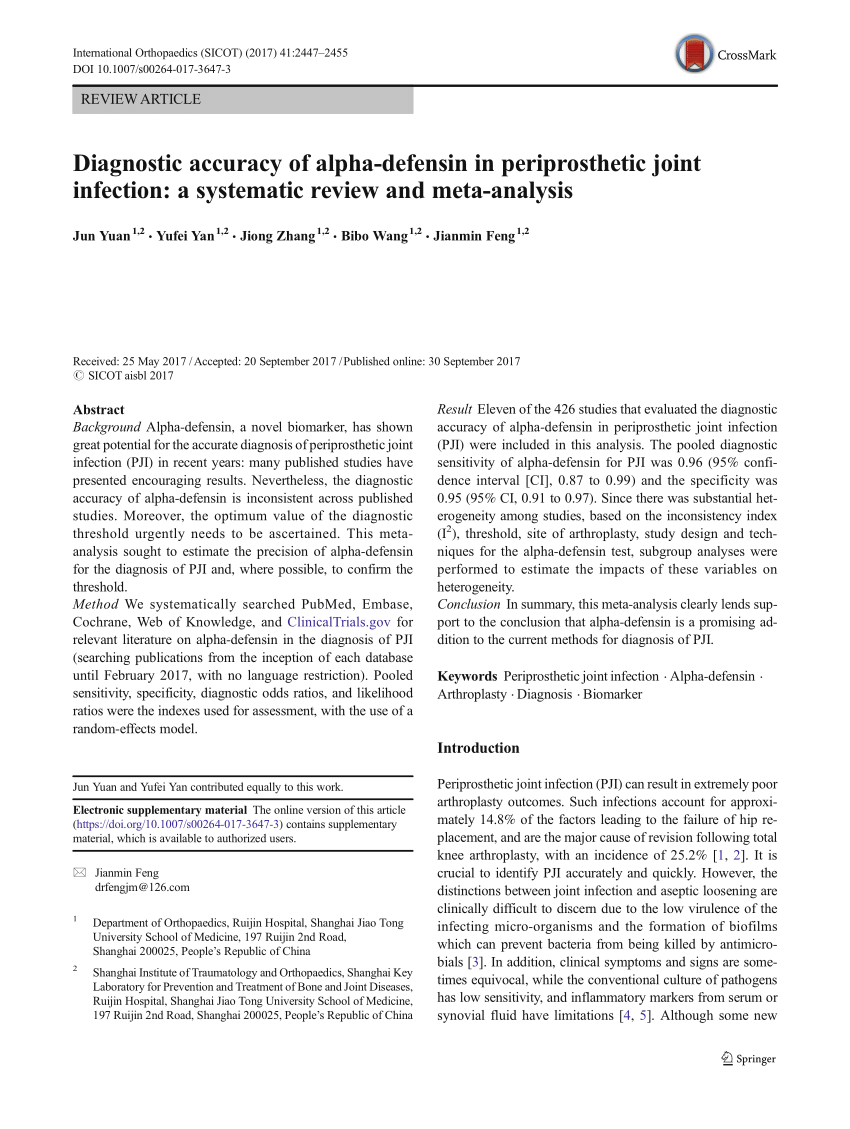 Pdf Diagnostic Accuracy Of Alpha Defensin In Periprosthetic Joint Infection A Systematic 0759