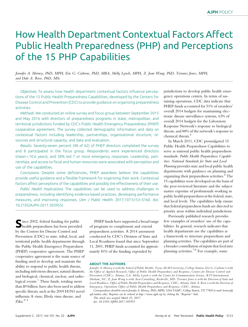 Pdf How Health Department Contextual Factors Affect Public Health Preparedness Php And 3073