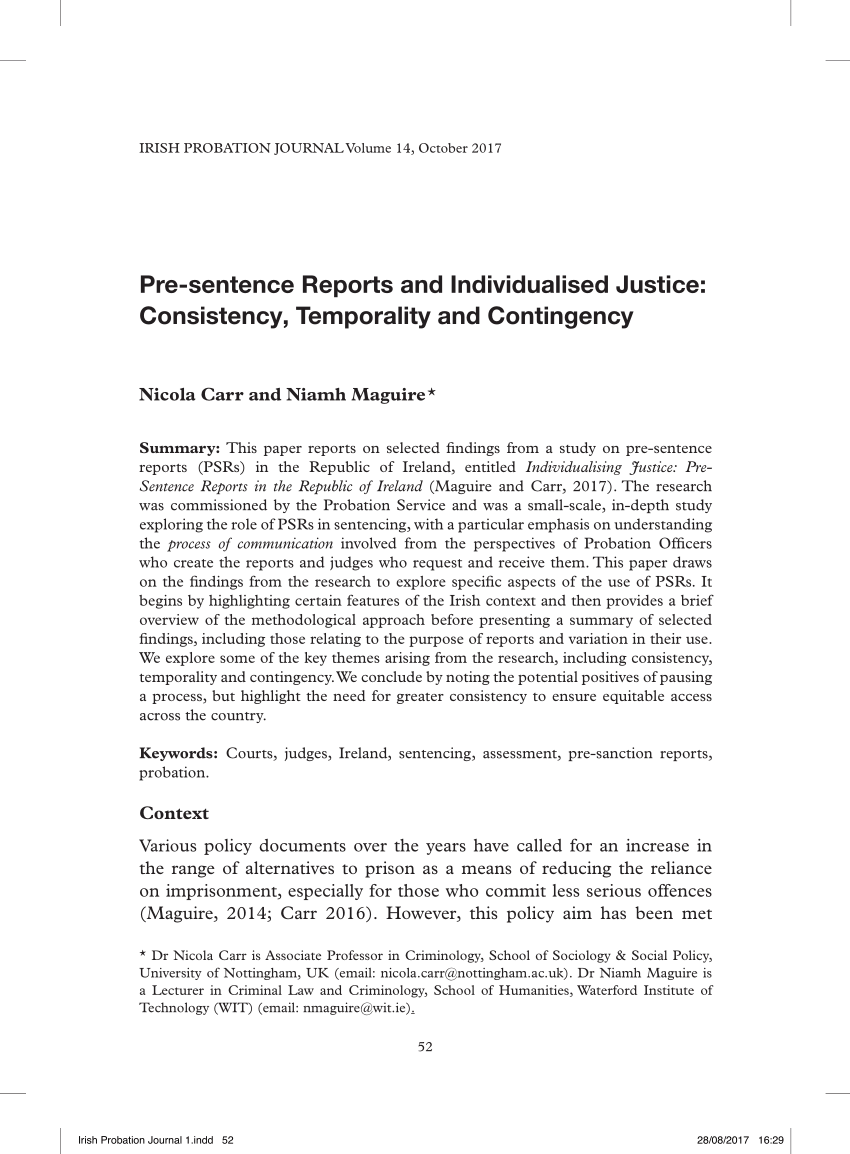 PDF) Pre-sentence reports and individualised justice: consistency With Presentence Investigation Report Template