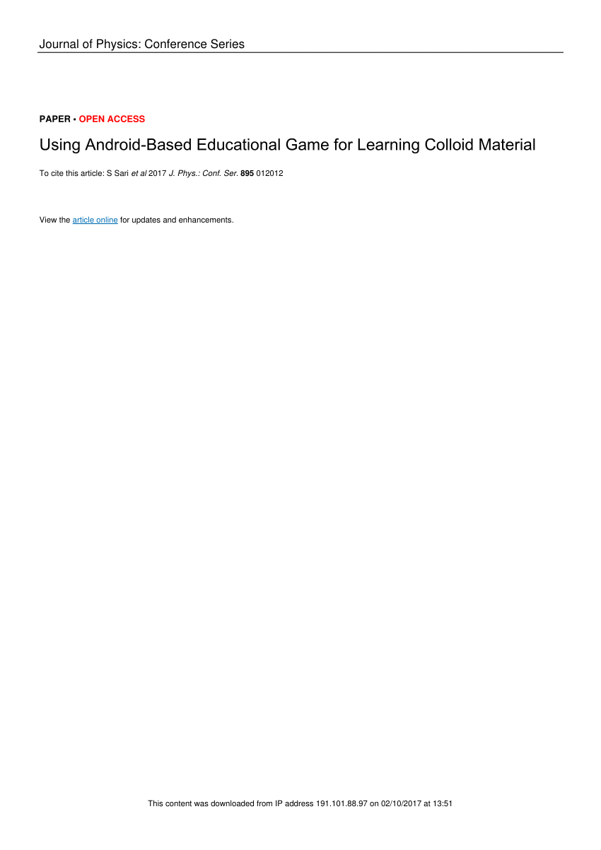 PDF) Using Android-Based Educational Game for Learning Colloid Material