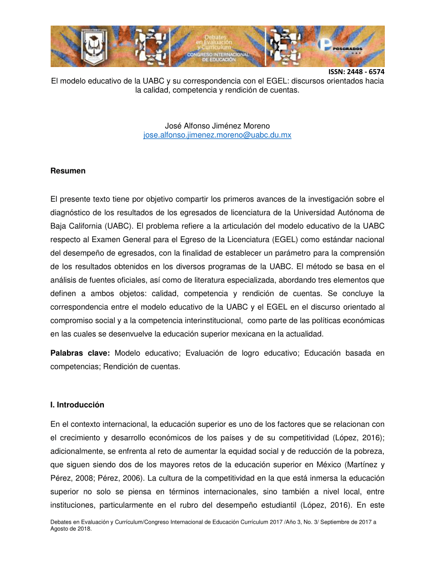 PDF) El modelo educativo de la UABC y su correspondencia con el EGEL:  discursos orientados hacia la calidad, competencia y rendición de cuentas