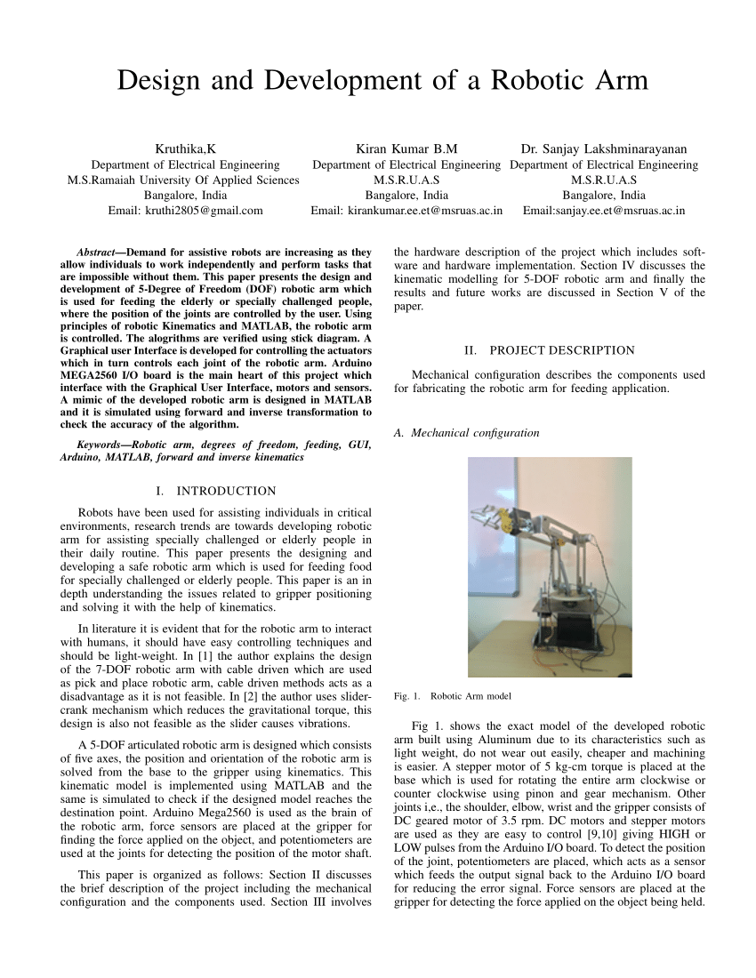Luftfart Borgmester stadig PDF) Design and development of a robotic arm