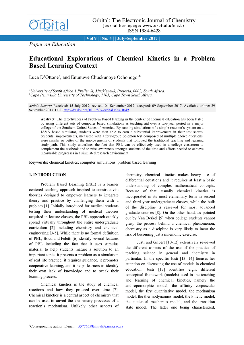 PDF) Educational Explorations of Chemical Kinetics in a Problem ...