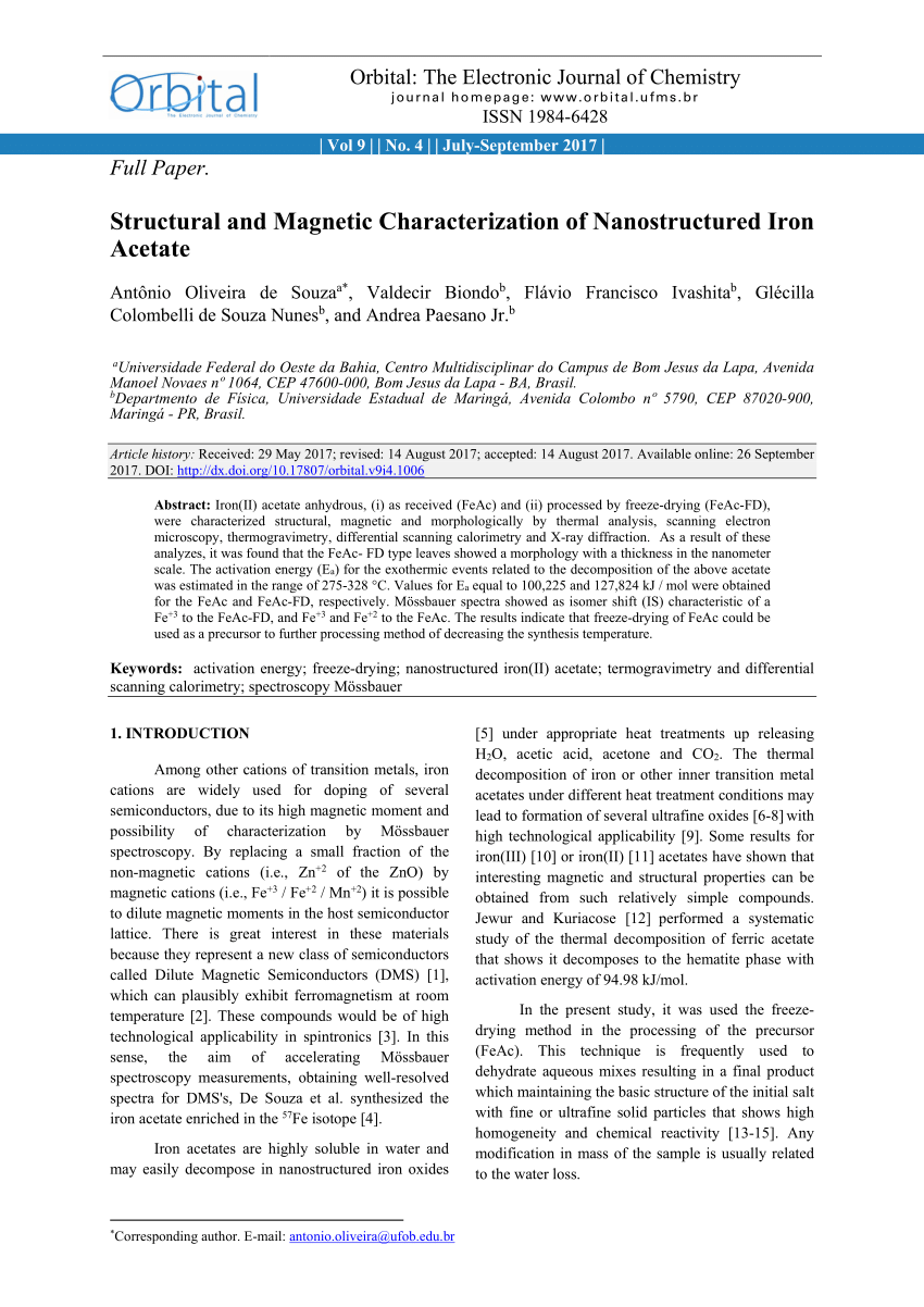 Pdf Structural And Magnetic Characterization Of Nanostructured Iron Acetate