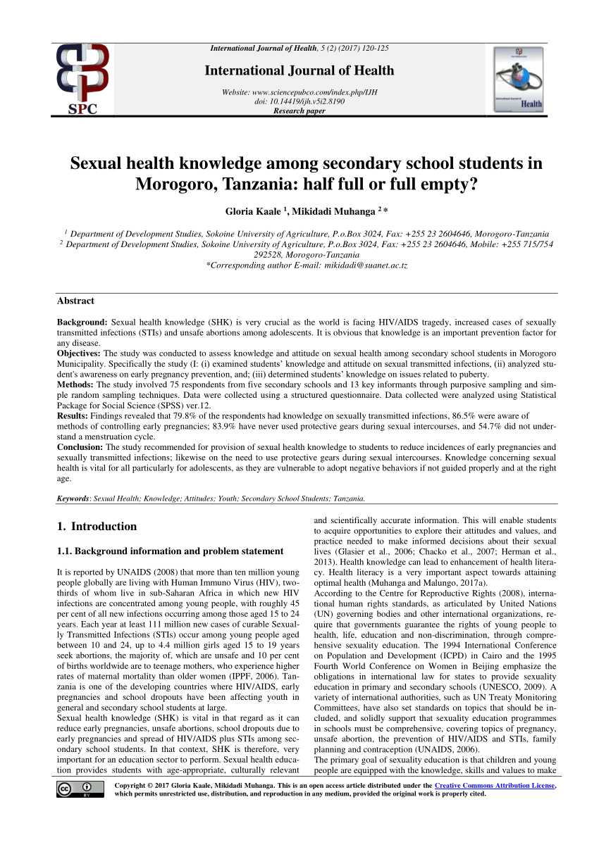 PDF Sexual health knowledge among secondary school students in