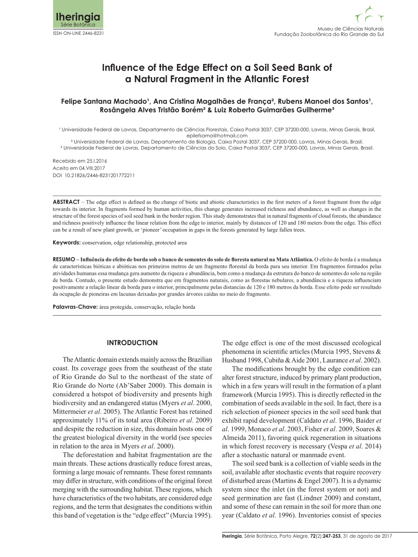 Pdf Inﬂuence Of The Edge Effect On A Soil Seed Bank Of A Natural Fragment In The Atlantic Forest