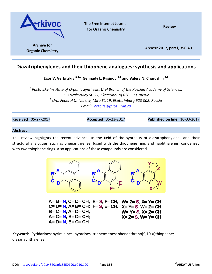Pdf Diazatriphenylenes And Their Thiophene Analogues Synthesis And Applications