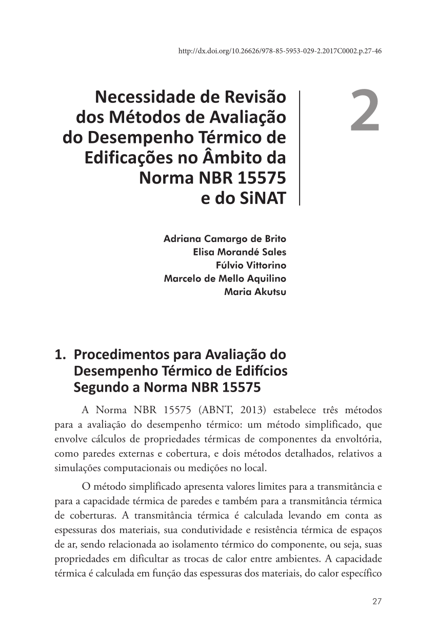 Pdf Necessidade De Revisão Dos Métodos De Avaliação Do Desempenho Térmico De Edificações No 2716