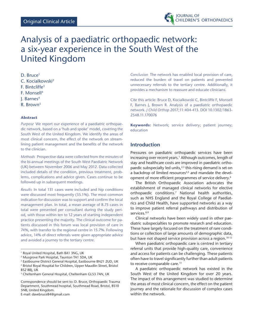 Pdf Analysis Of A Paediatric Orthopaedic Network A Six Year