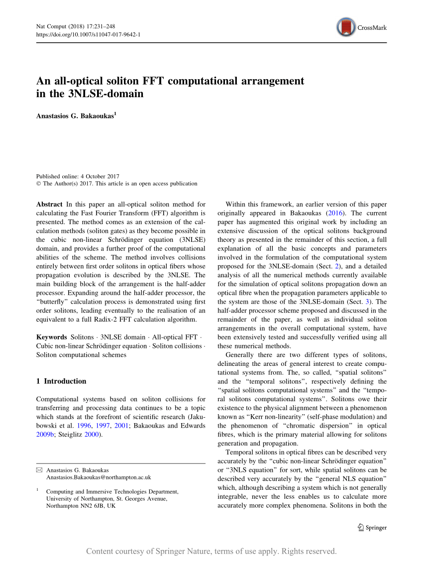 Pdf An All Optical Soliton Fft Computational Arrangement In The 3nlse Domain