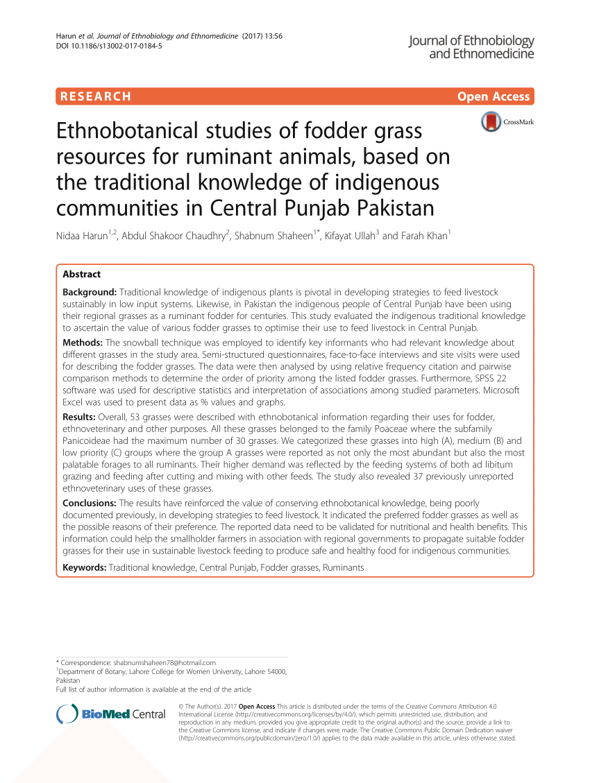 Pdf Ethnobotanical Studies Of Fodder Grass Resources For Ruminant