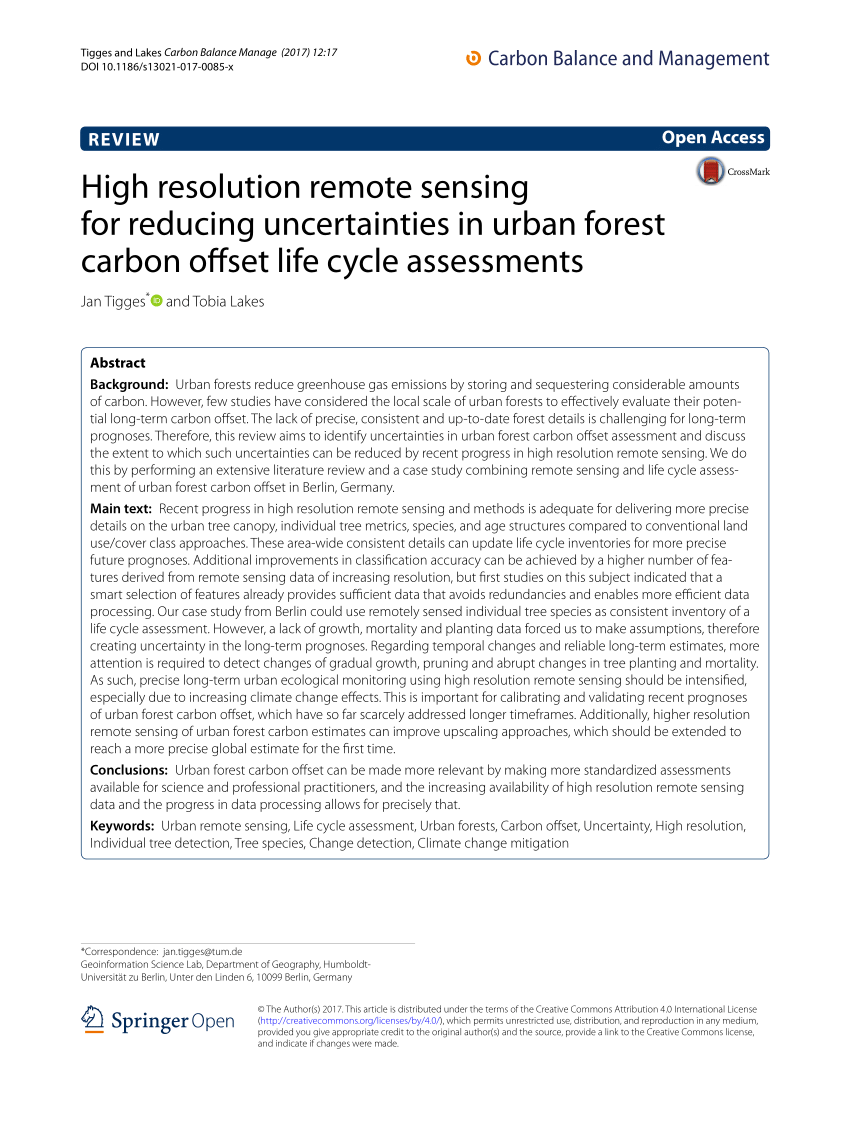 PDF) High resolution remote sensing for reducing uncertainties in