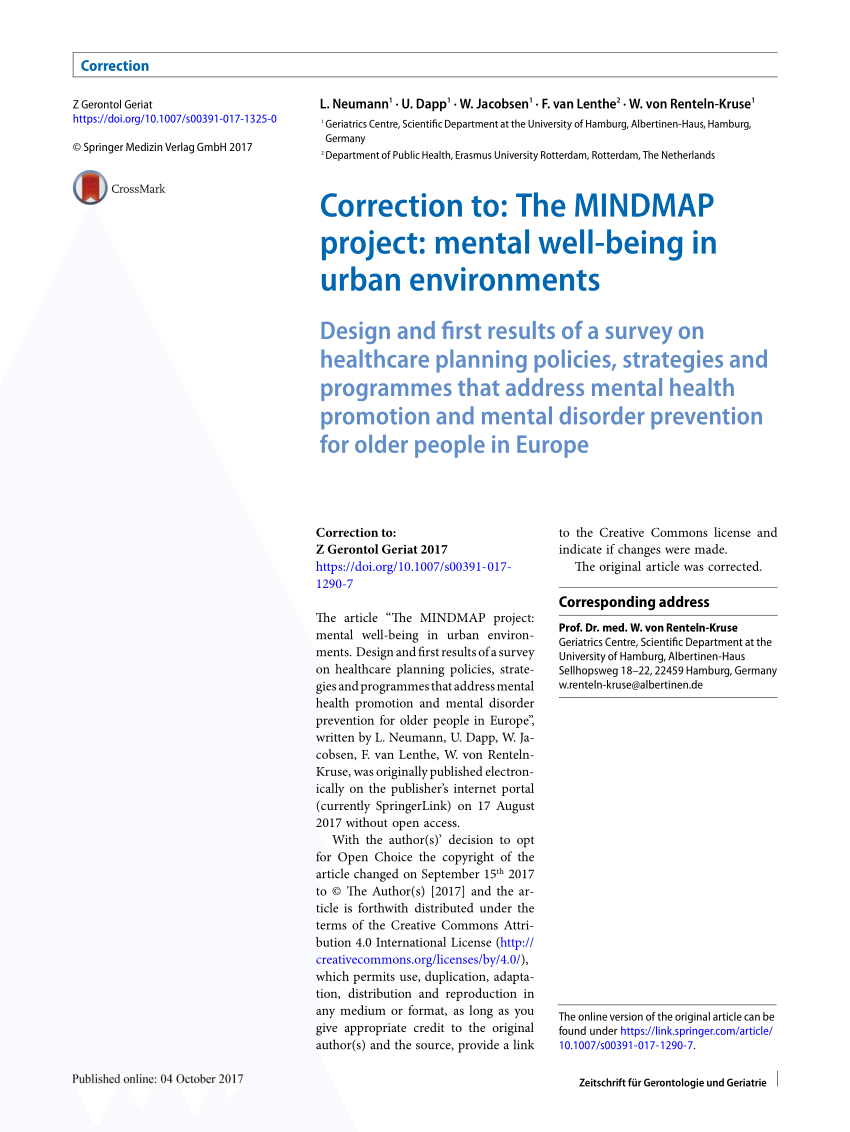 Pdf Correction To The Mindmap Project Mental Well Being In