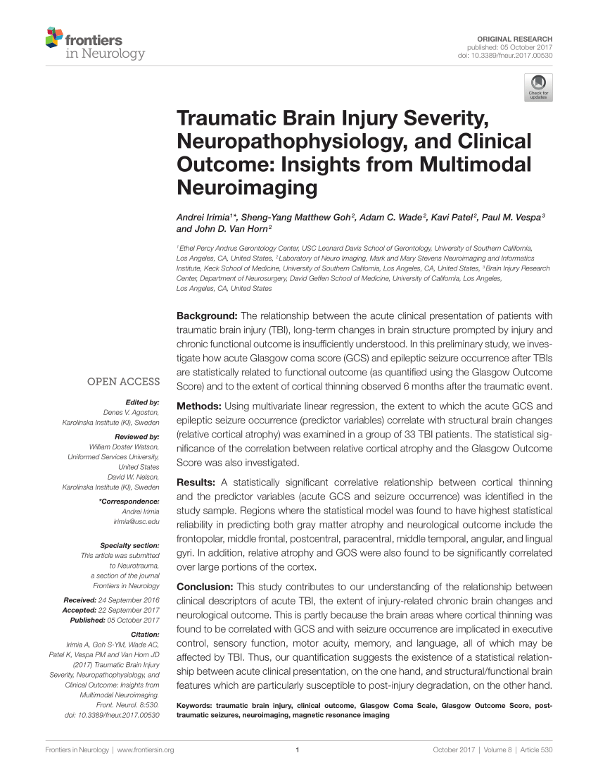 (PDF) Traumatic Brain Injury Severity, Neuropathophysiology, and ...