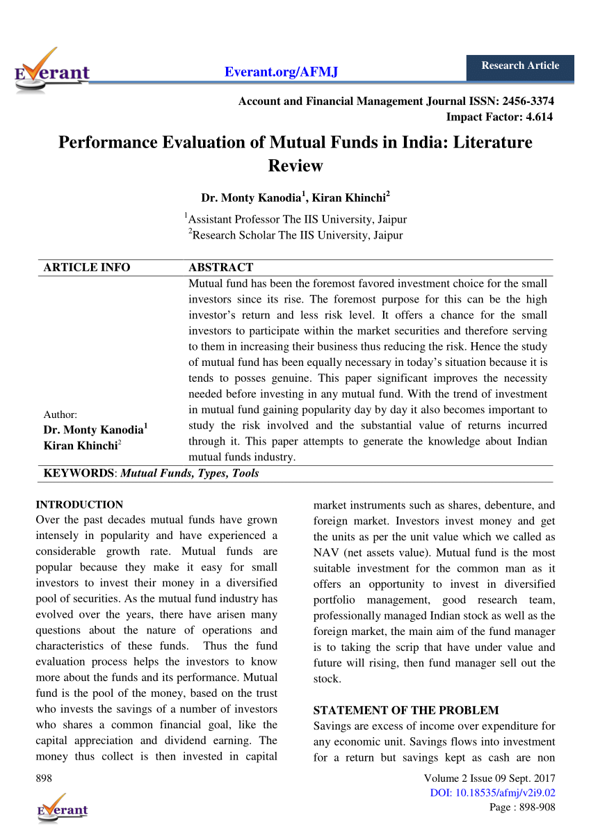 literature review on performance of mutual funds in india