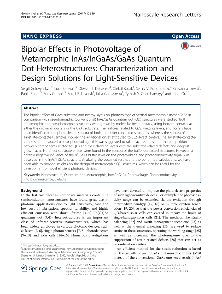 PDF) Bipolar Effects in Photovoltage of Metamorphic InAs/InGaAs/GaAs Quantum  Dot Heterostructures: Characterization and Design Solutions for  Light-Sensitive Devices