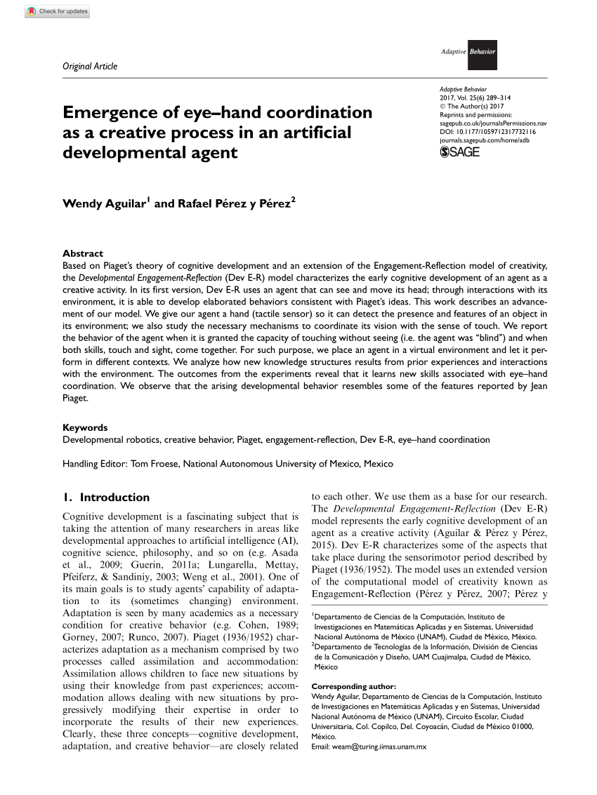 PDF Emergence of eye hand coordination as a creative process in