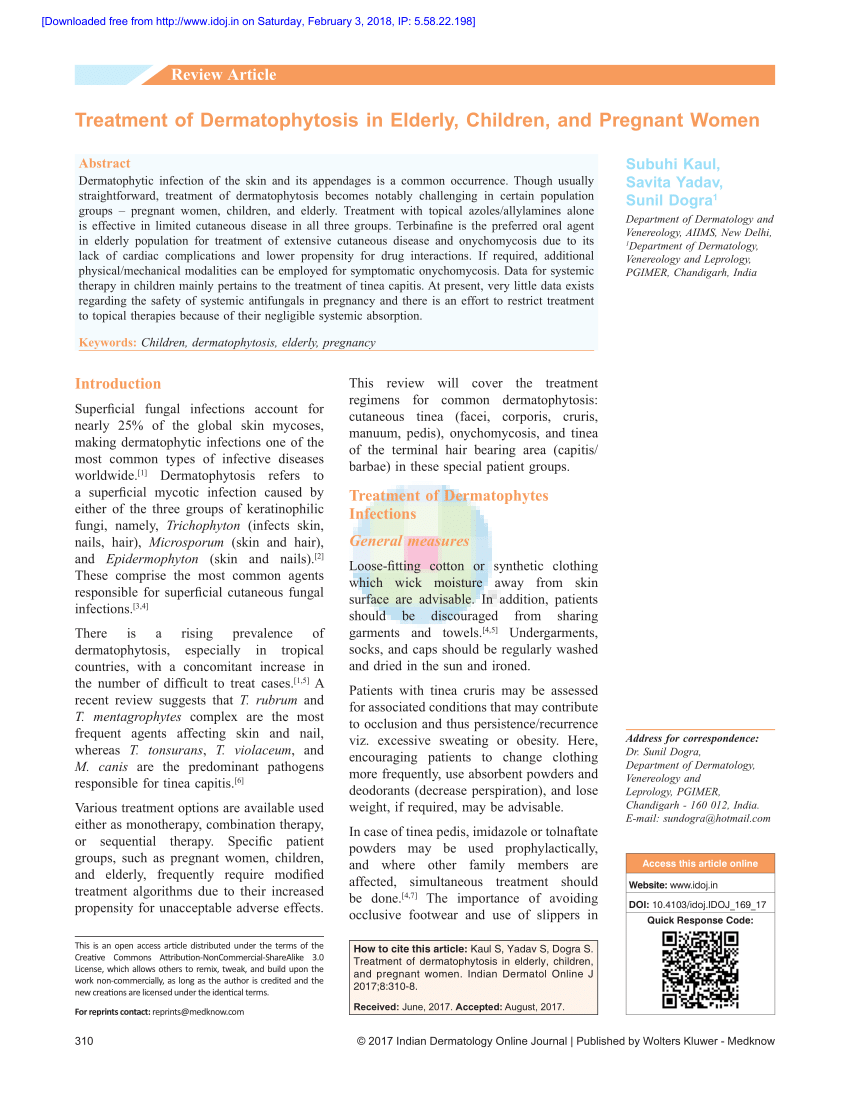 PDF) Treatment of Dermatophytosis in Elderly, Children, and