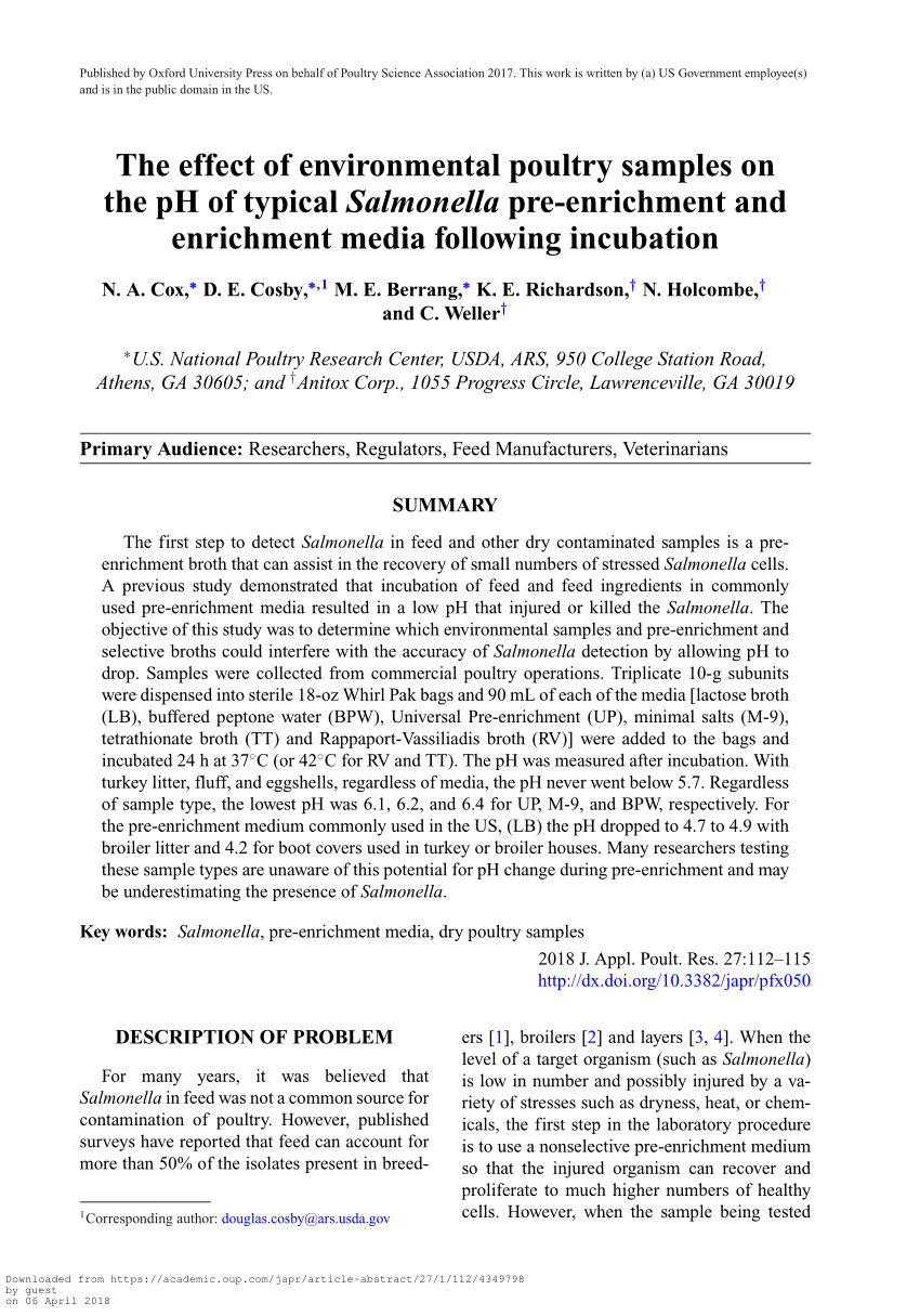 (PDF) The effect of environmental poultry samples on the pH of typical