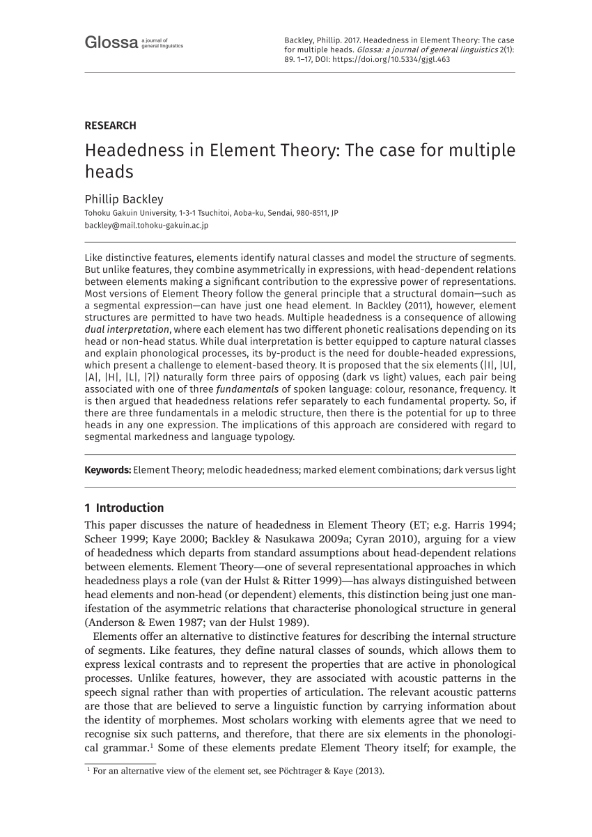 PDF) Headedness in Element Theory: The case for multiple heads