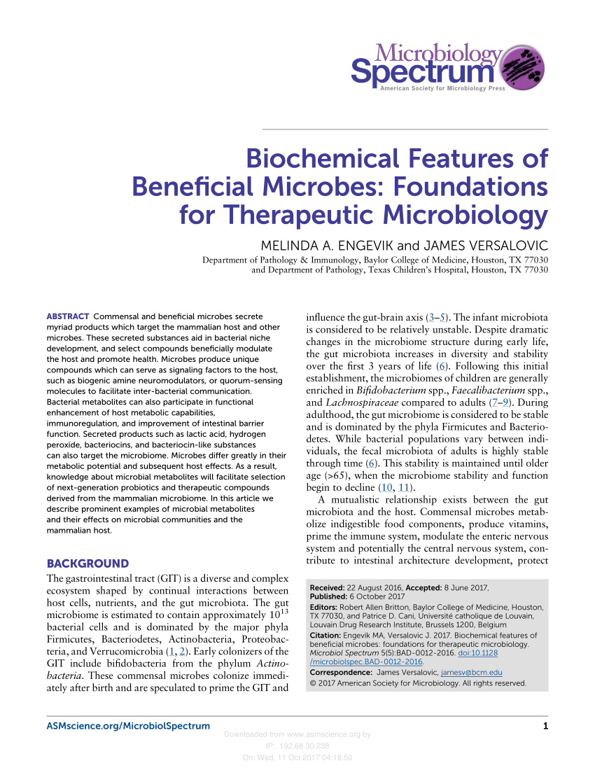 PDF) Biochemical Features of Beneficial Microbes: Foundations for 